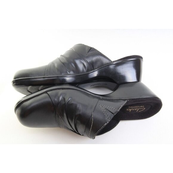 NWOB Clarks Bendables Slip On Slides Comfort Leather Black Mules Women's Sz 9 - Picture 10 of 13
